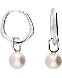 Harfi - Unique Misshapen Sterling Hoop Earrings With Synthetic Pearl Charm - Lyst