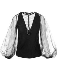 Silvia Serban - Puffed Sleeves Textured Tulle Blouse - Lyst