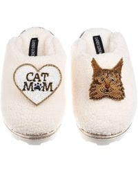Laines London - Neutrals Teddy Closed Toe Slippers With Cat Mum/Mom & Maine Coon Cat Brooches - Lyst