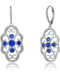 Genevive Jewelry - Sterling Silver Sapphire Cubic Zirconia Filigree Drop Earrings - Lyst