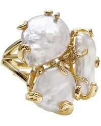 Farra - Freshwater Pearls Statement Adjustable Ring - Lyst