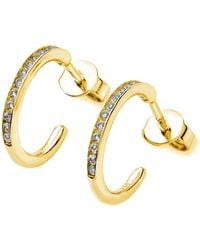 Lucy Quartermaine - Skinny Drop Hoops With White Topaz In Vermeil - Lyst