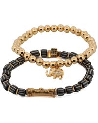 Ebru Jewelry - Lucky Gold Elephant & Black Beaded Bracelet Set - Lyst