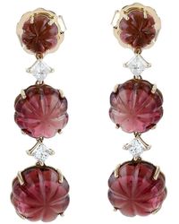 Artisan - 14K Carved Tourmaline & Diamond Triple Drop Earrings - Lyst