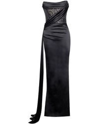 Miss Circle New York - Holly Crystallized Corset High Slit Satin Gown - Lyst