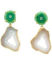 YAA YAA LONDON - Green White Crystal Gemstone Gold 'summer Love' Statement Earrings - Lyst