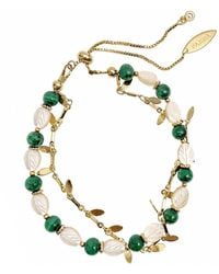 Farra - Boho Chic Malachite With Shell Leaves Layered Bracelet - Lyst