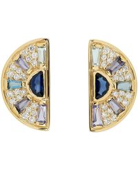 Artisan - 18k Yellow Gold Pave Diamond Baguette Sapphire Aquamarine Topaz Stud Earrings Jewelry - Lyst