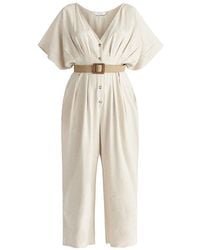 Paisie - Neutrals Linen Blend Button Jumpsuit - Lyst