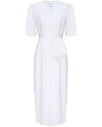 POST MERIDIEM - Lace Decorated Button Front Midi Dress With Belt - Lyst