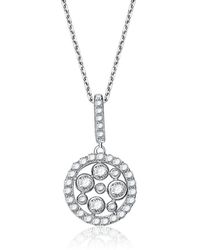 Genevive Jewelry - Cubic Zirconia Round Sterling Silver White Gold Plated Drop Pendant - Lyst