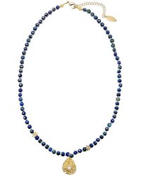 Farra - Dainty Lapis With Zircon Inset Pendant Necklace - Lyst