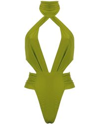 ANTONINIAS - As Halter Tie Fastening Bikini Top With Draped Details In - Lyst