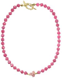 Farra - Pink Faceted Gemstone With Flower Pendant Necklace - Lyst