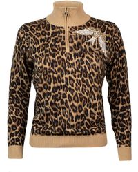 Laines London - Laines Couture Animal Print Quarter Zip Jumper With Embellished Pearl Bird - Lyst