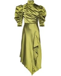 Vasiliki Atelier - Flavia Satin Draped Dress Midi Pistachio Cut-out Back - Lyst