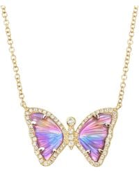KAMARIA - Mini Sunset Pearl & Topaz Butterfly Necklace With Diamonds - Lyst