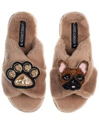 Laines London - Classic Laines Slippers With Cookie The Frenchie & Paw Brooches - Lyst