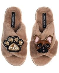 Laines London - Classic Laines Slippers With Cookie The Frenchie & Paw Brooches - Lyst