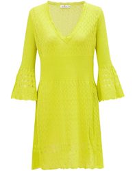 Peraluna - Yoho Openwork V-neck Knit Mini Dress In Lime - Lyst