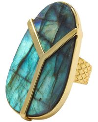 YAA YAA LONDON - Yaa Yaa Labradorite Gemstone Gold Statement Ring - Lyst