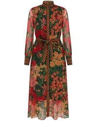 Raishma - Floral Long Sleeve Belted Shirt Midi Dress - Lyst