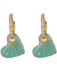 Ebru Jewelry - Green Enamel Heart Diamond Hoop Gold Earrings - Lyst