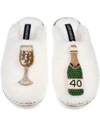 Laines London - Neutrals Teddy Closed Toe Slippers With 40Th Champers Bottle & Glass Brooches - Lyst