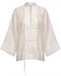 Tantra Spain Sl - Neutrals Oversized Shirt With A Japanese-Style Closure, Mandarin Collar Ecru - Lyst