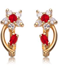 Genevive Jewelry - Sterling Plated Ruby Cubic Zirconia Flower Huggie Earrings - Lyst
