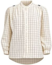 Tantra Spain Sl - Neutrals Checkered Shirt With Mandarin Collar And Embroidery On The Shoulder And Back - Lyst