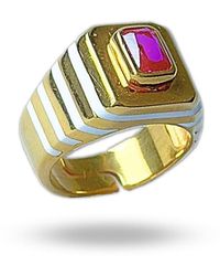 LINYA JEWELLERY - Octagon Claret Stone Enamel Signet Ring - Lyst