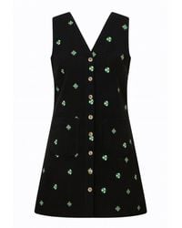 Yumi' - Flower Embroidered Button Up Pinafore Dress - Lyst
