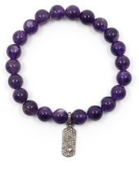 Shar Oke - Amethyst Diamond Tag Heart Charm Beaded Bracelet - Lyst