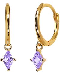 Harfi - Tiny Amethyst February Birthstone Dangle Rook Hoops - Lyst