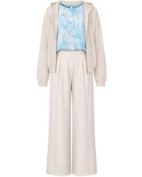 Oh!Zuza - Neutrals Print Top, Wide-Leg Trousers & Mesh Hoodie Set - Lyst