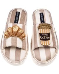 Laines London - Neutrals Flatform Stripe Open Toe Slippers With Coffee & Croissant Brooches - Lyst