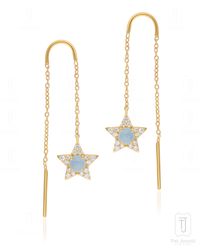 The Jewelz - March Birthstone Astral Aura Aquamarine Threader Earrings - Lyst