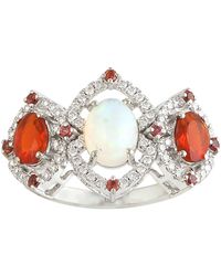 Artisan - Ethiopian & Fire Opal With Sapphire Pave Diamond In 18k White Gold Three Stone Ring - Lyst
