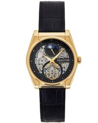 Heritor - Daxton Leather-band Skeleton Watch With Moon Phase - Lyst