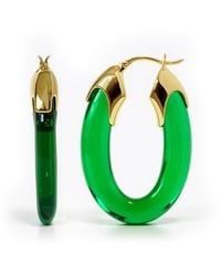 Gold & Honey - Emerald Carved Oval Lucite Birthstone Hoop Earrings - Lyst