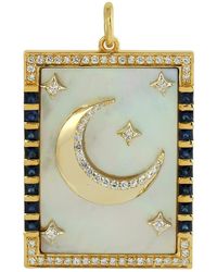 Artisan - Mother Of Pearl & Blue Sapphire With Diamond In 14k Gold Crescent Moon Star Tarot Card Pendant - Lyst