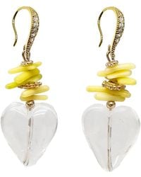 Farra - Quartz Heart And Bamboo Coral Earrings - Lyst