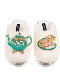 Laines London - Neutrals Laines X Juliet Teddy Closed Toe Slippers With Tea & Battenberg Cake Brooches - Lyst