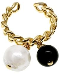 Farra - Timeless Obsidian And Freshwater Drops Adjustable Ring - Lyst