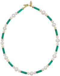 Farra - Tube Shaped Green Jade With Freshwater Pearls Necklace - Lyst