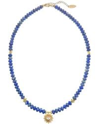 Farra - Dainty Lapis With Evil Eye Pendant Necklace - Lyst