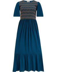 Sugarhill - Brielle Midi Shirred Dress Washed Navy, Zigzag Shirring - Lyst