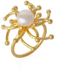 Spero London - Pearl Sun Molten Dripping Sunburst Sterling Ring - Lyst