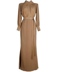 Rua & Rua - Long Silk Crepe De Chine Dress With Metal Button Back Detail - Lyst